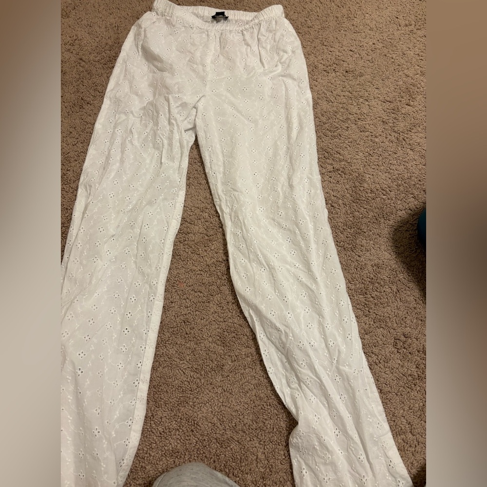PrettyLittleThing White Eyelet Lace Trousers